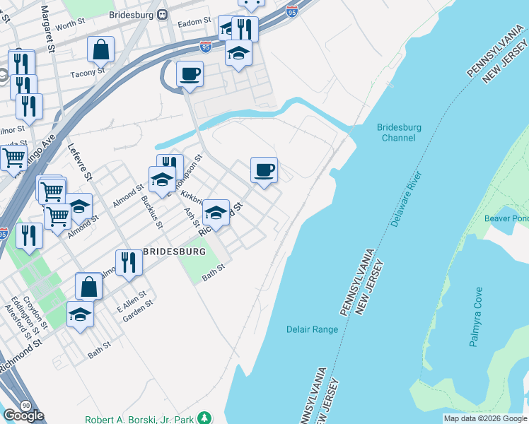 map of restaurants, bars, coffee shops, grocery stores, and more near 4912 Garden Street in Philadelphia
