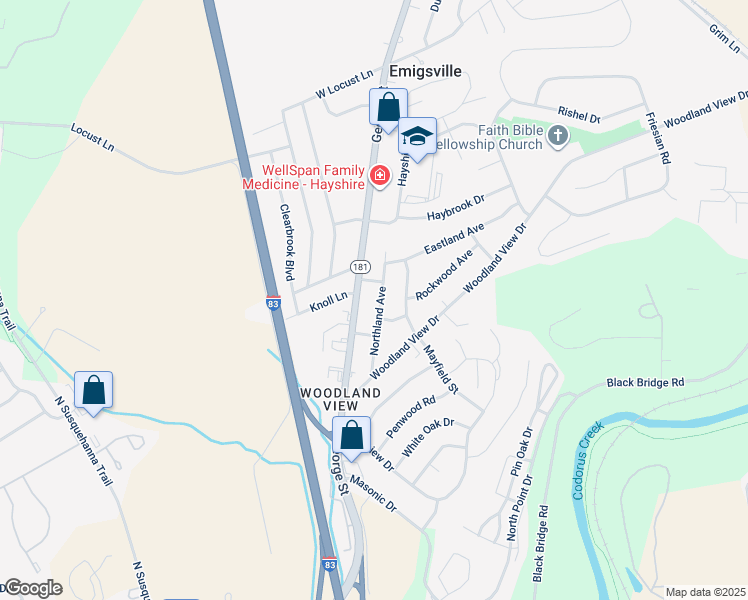 map of restaurants, bars, coffee shops, grocery stores, and more near 2548 Northland Avenue in York