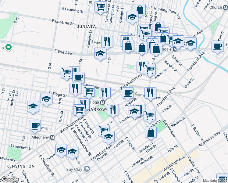 map of restaurants, bars, coffee shops, grocery stores, and more near 1229 East Venango Street in Philadelphia
