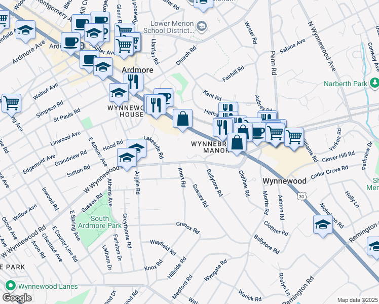 map of restaurants, bars, coffee shops, grocery stores, and more near 1209 West Wynnewood Road in Wynnewood