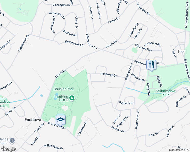 map of restaurants, bars, coffee shops, grocery stores, and more near 676 Parkwood Drive in York