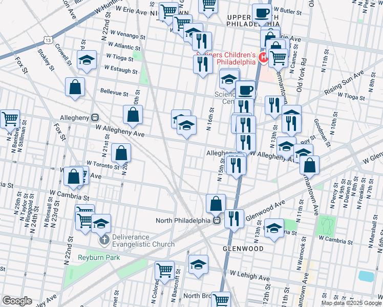 map of restaurants, bars, coffee shops, grocery stores, and more near 1635 West Lippincott Street in Philadelphia
