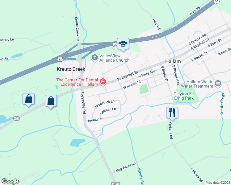 map of restaurants, bars, coffee shops, grocery stores, and more near 408 West Beaver Street in Hallam
