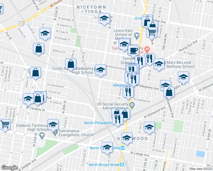 map of restaurants, bars, coffee shops, grocery stores, and more near 1635 West Lippincott Street in Philadelphia