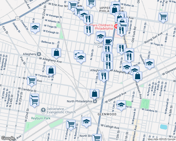 map of restaurants, bars, coffee shops, grocery stores, and more near in Philadelphia