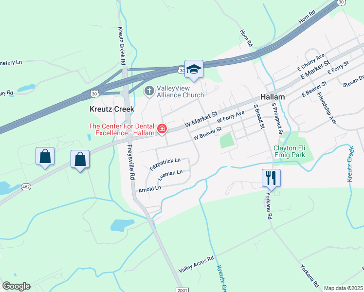 map of restaurants, bars, coffee shops, grocery stores, and more near 408 West Beaver Street in Hallam