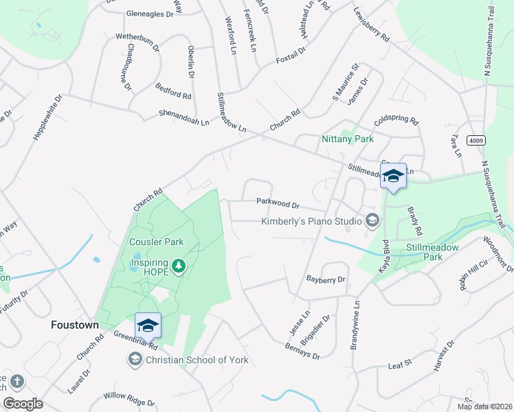 map of restaurants, bars, coffee shops, grocery stores, and more near 663 Parkwood Drive in York