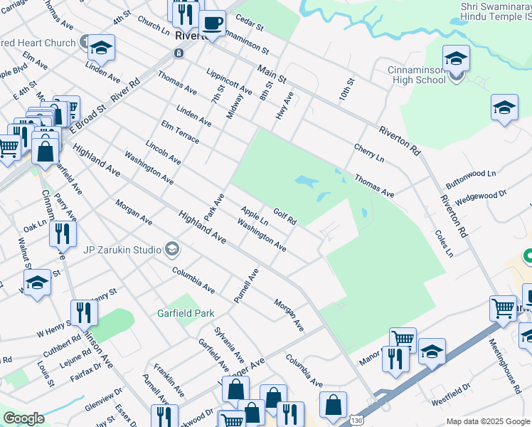 map of restaurants, bars, coffee shops, grocery stores, and more near 606 Overlook Street in Cinnaminson
