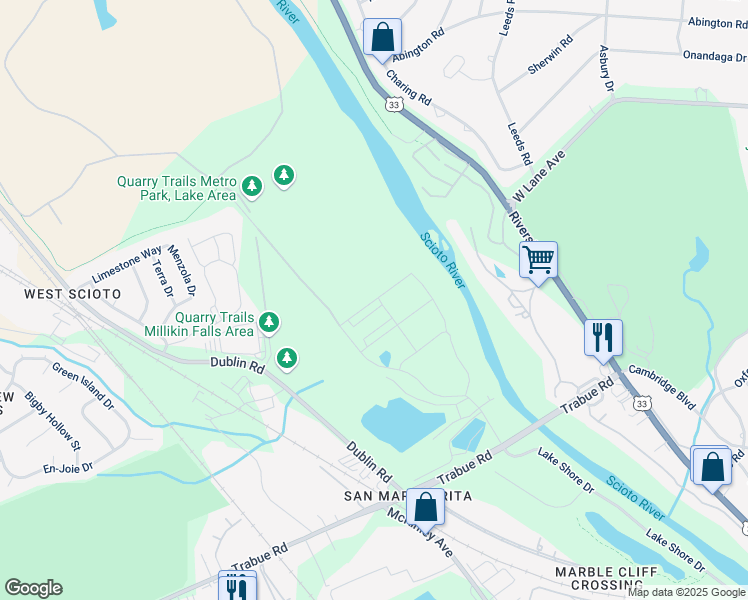 map of restaurants, bars, coffee shops, grocery stores, and more near 2650 West Dublin Granville Road in Columbus