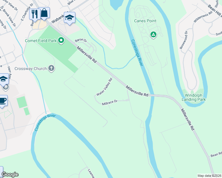 map of restaurants, bars, coffee shops, grocery stores, and more near 2425 Water Valley Road in Lancaster