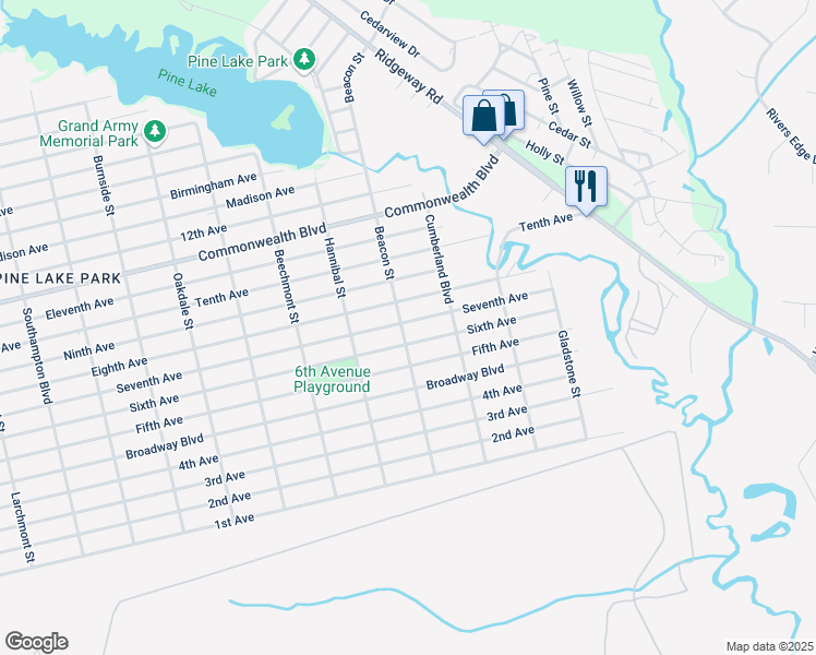 map of restaurants, bars, coffee shops, grocery stores, and more near 700 Beacon Street in Toms River
