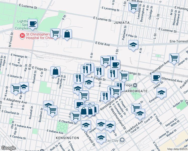 map of restaurants, bars, coffee shops, grocery stores, and more near 3502 Shelbourne Street in Philadelphia