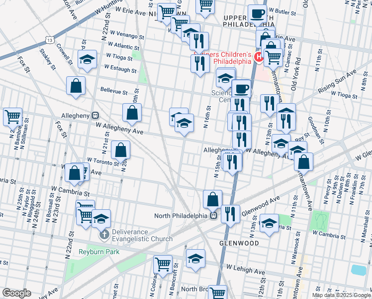 map of restaurants, bars, coffee shops, grocery stores, and more near 3141 North 17th Street in Philadelphia