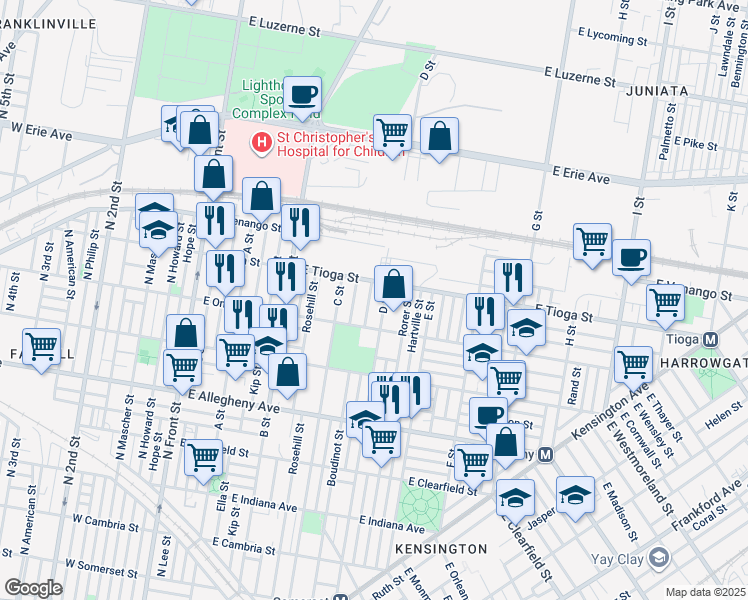 map of restaurants, bars, coffee shops, grocery stores, and more near 3437 Hurley Street in Philadelphia