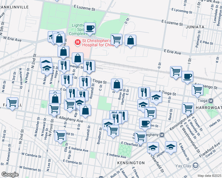 map of restaurants, bars, coffee shops, grocery stores, and more near 3437 Hurley Street in Philadelphia