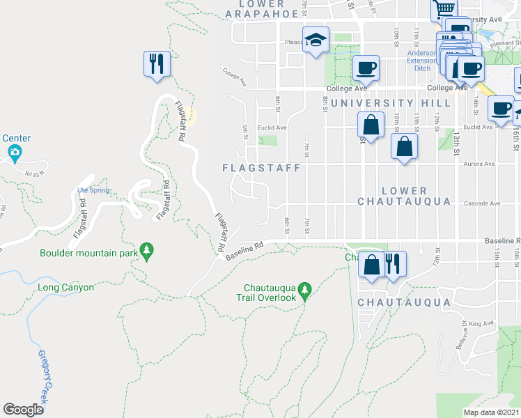 map of restaurants, bars, coffee shops, grocery stores, and more near 777 Willowbrook Road in Boulder