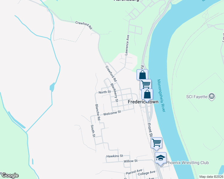 map of restaurants, bars, coffee shops, grocery stores, and more near 31 North Street in Fredericktown