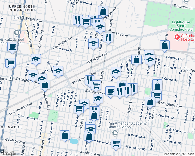 map of restaurants, bars, coffee shops, grocery stores, and more near 519 West Westmoreland Street in Philadelphia