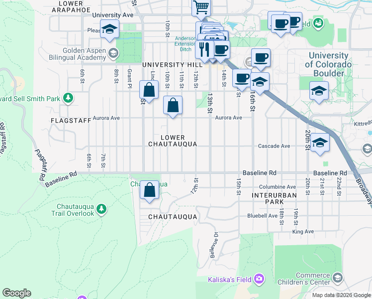 map of restaurants, bars, coffee shops, grocery stores, and more near 809 11th Street in Boulder
