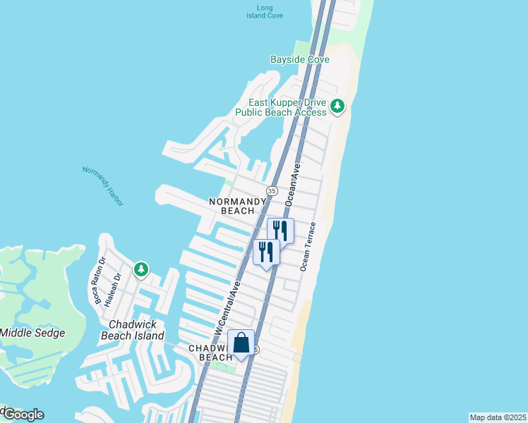 map of restaurants, bars, coffee shops, grocery stores, and more near 300 6th Avenue in Mantoloking