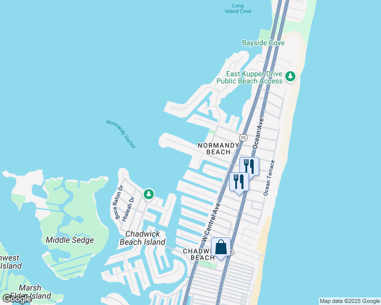 map of restaurants, bars, coffee shops, grocery stores, and more near 267 Harbor Court in Lavallette