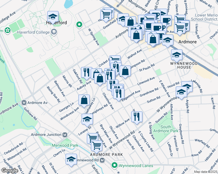 map of restaurants, bars, coffee shops, grocery stores, and more near 2738 East County Line Road in Ardmore