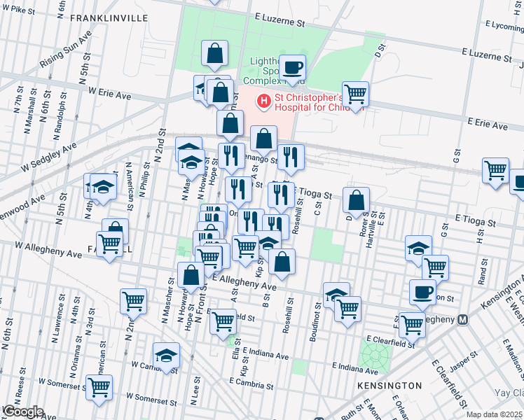 map of restaurants, bars, coffee shops, grocery stores, and more near 3413 Ella Street in Philadelphia