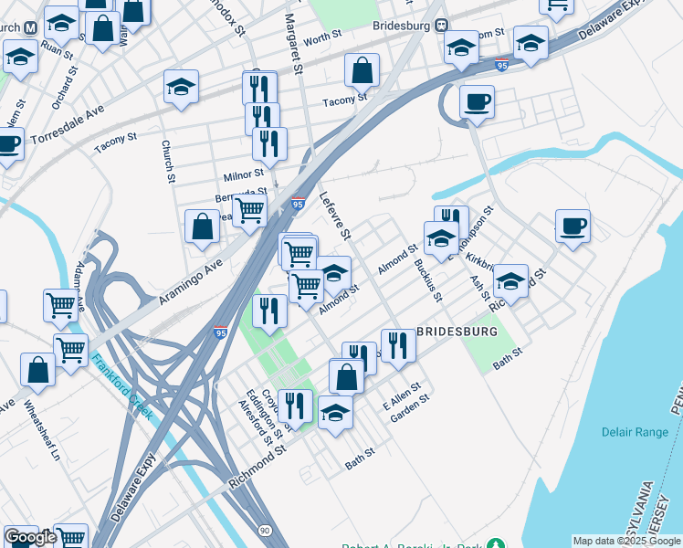 map of restaurants, bars, coffee shops, grocery stores, and more near 4468 Livingston Street in Philadelphia