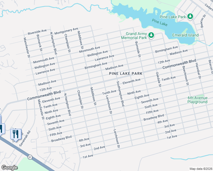 map of restaurants, bars, coffee shops, grocery stores, and more near in Leisure Village West-Pine Lake Park
