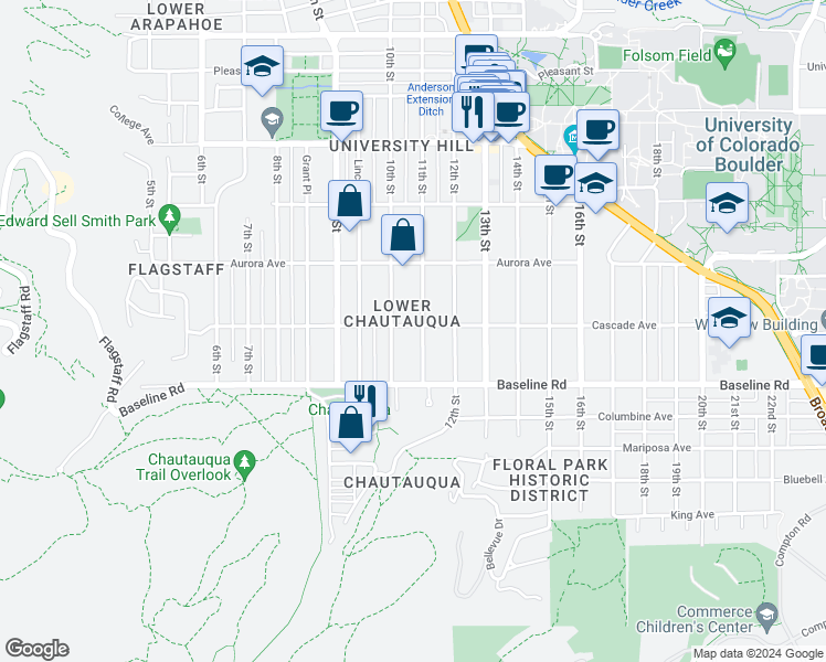 map of restaurants, bars, coffee shops, grocery stores, and more near 787 11th Street in Boulder