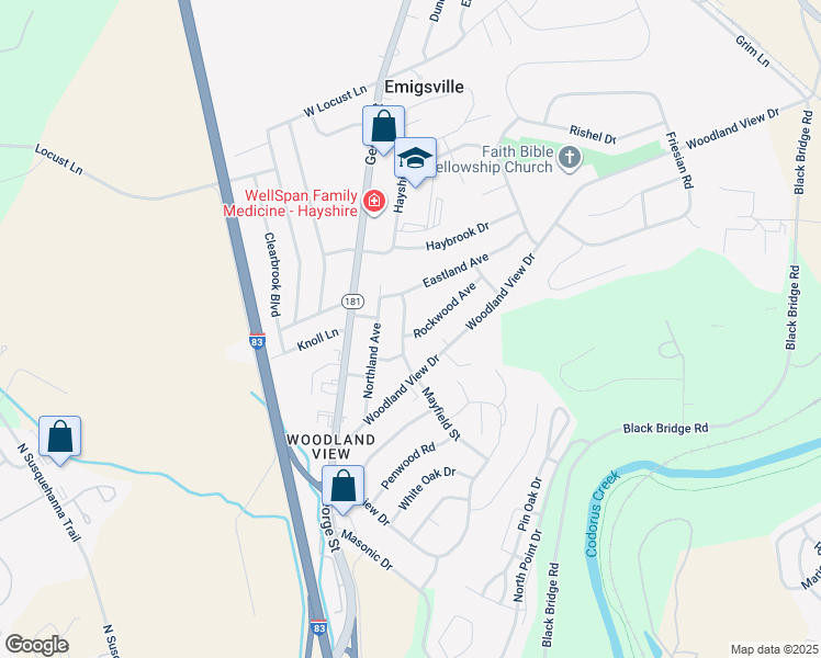 map of restaurants, bars, coffee shops, grocery stores, and more near 2565 Mayfield Street in York