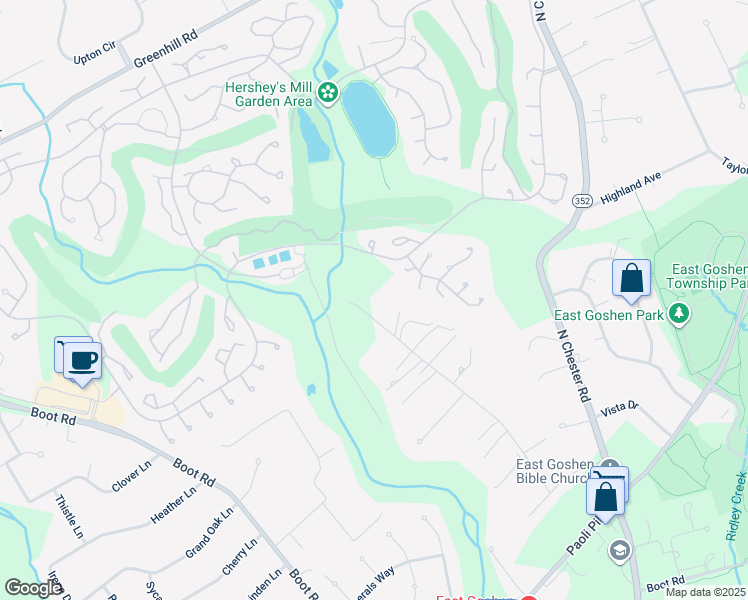 map of restaurants, bars, coffee shops, grocery stores, and more near 971 Cornwallis Drive in West Chester