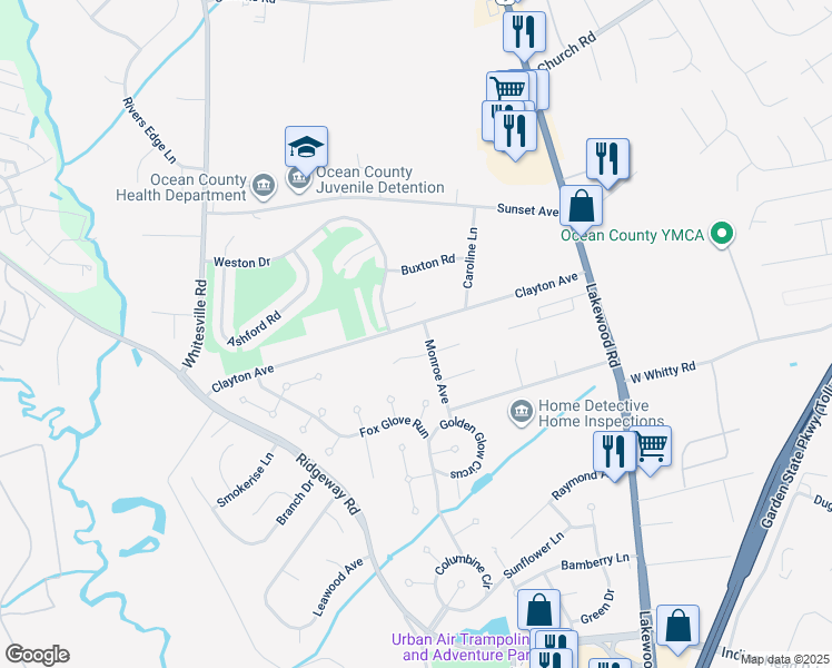 map of restaurants, bars, coffee shops, grocery stores, and more near 88 Clayton Avenue in Toms River