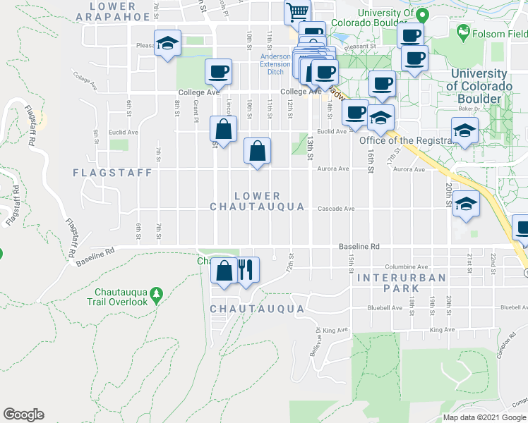 map of restaurants, bars, coffee shops, grocery stores, and more near 809 11th Street in Boulder