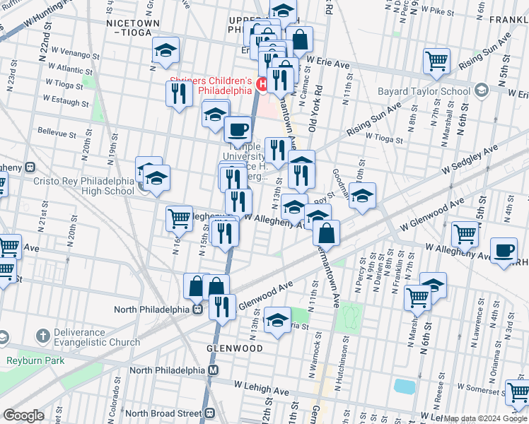 map of restaurants, bars, coffee shops, grocery stores, and more near 3219 North Park Avenue in Philadelphia