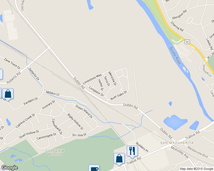map of restaurants, bars, coffee shops, grocery stores, and more near 3167 Terra Drive in Columbus