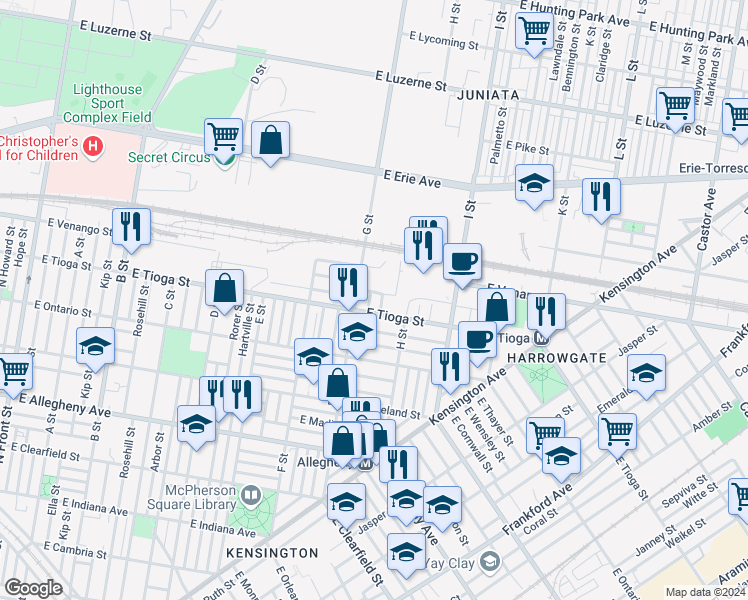 map of restaurants, bars, coffee shops, grocery stores, and more near 3507 Pennhurst Street in Philadelphia