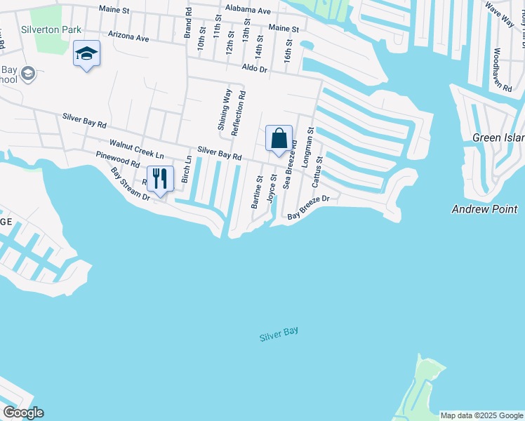 map of restaurants, bars, coffee shops, grocery stores, and more near 24 Bay Breeze Drive in Toms River