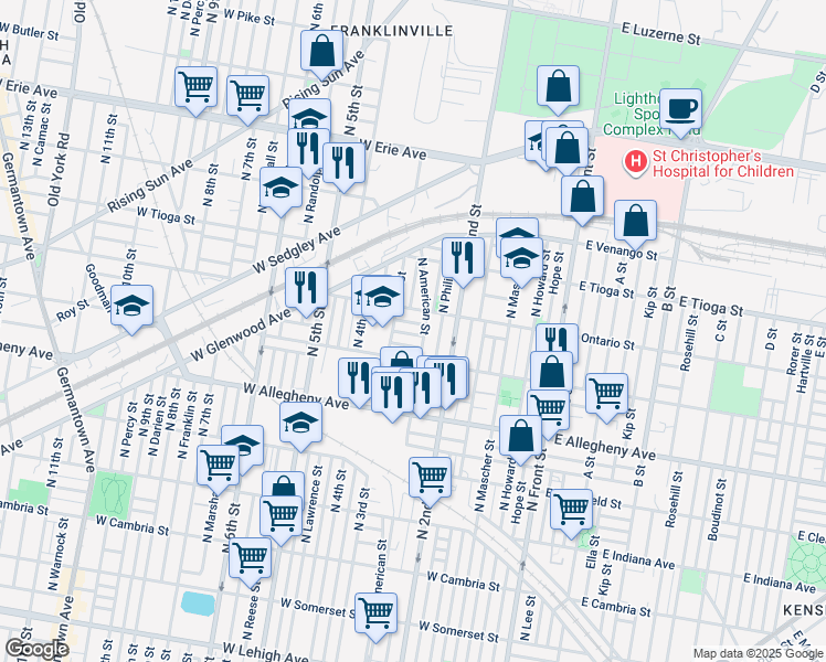 map of restaurants, bars, coffee shops, grocery stores, and more near 243 West Wensley Street in Philadelphia