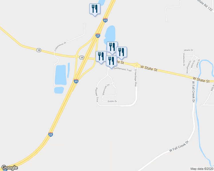 map of restaurants, bars, coffee shops, grocery stores, and more near 1 Shamrock Circle in Pendleton