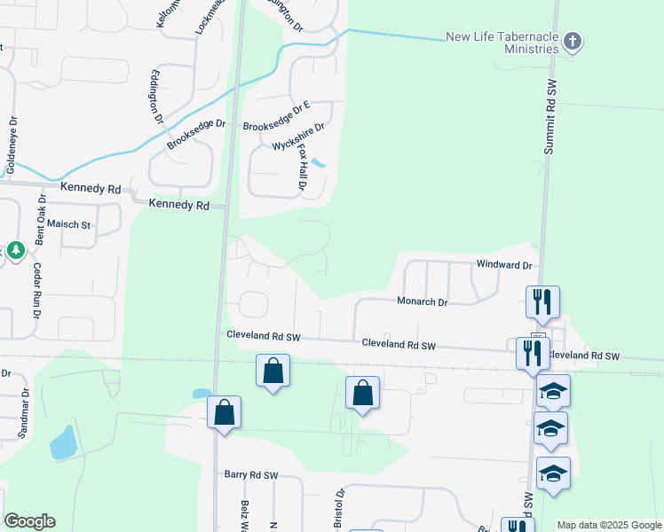 map of restaurants, bars, coffee shops, grocery stores, and more near 955 Sara Court in Pataskala
