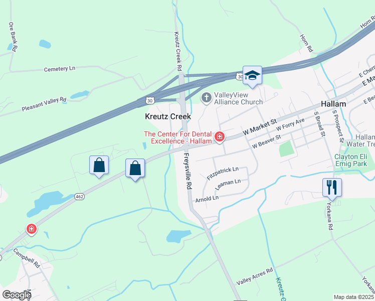 map of restaurants, bars, coffee shops, grocery stores, and more near 698 Pennsylvania 462 in Hallam