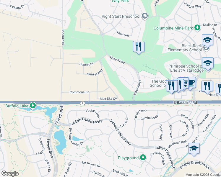 map of restaurants, bars, coffee shops, grocery stores, and more near 3000 Blue sky Circle in Erie