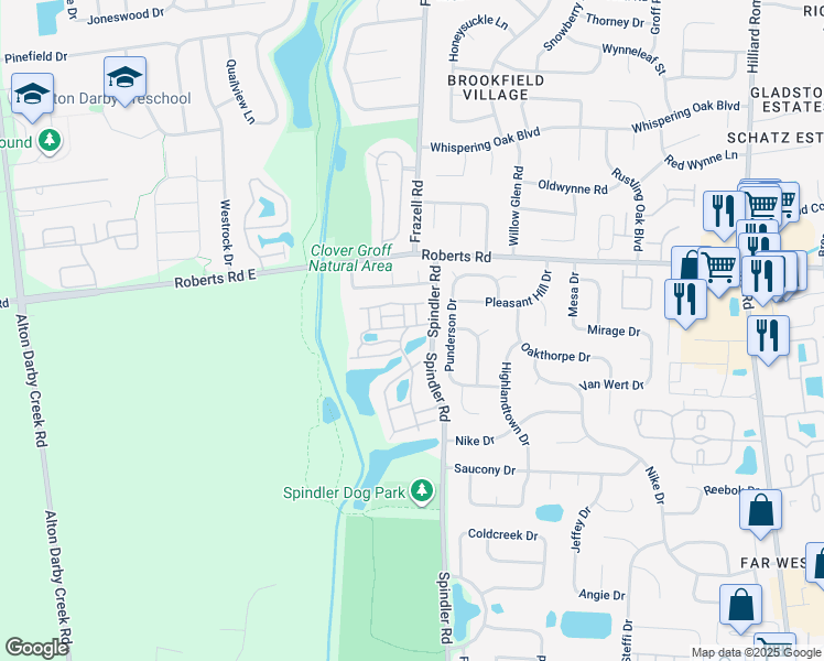 map of restaurants, bars, coffee shops, grocery stores, and more near 5836 Paint Creek Way in Hilliard