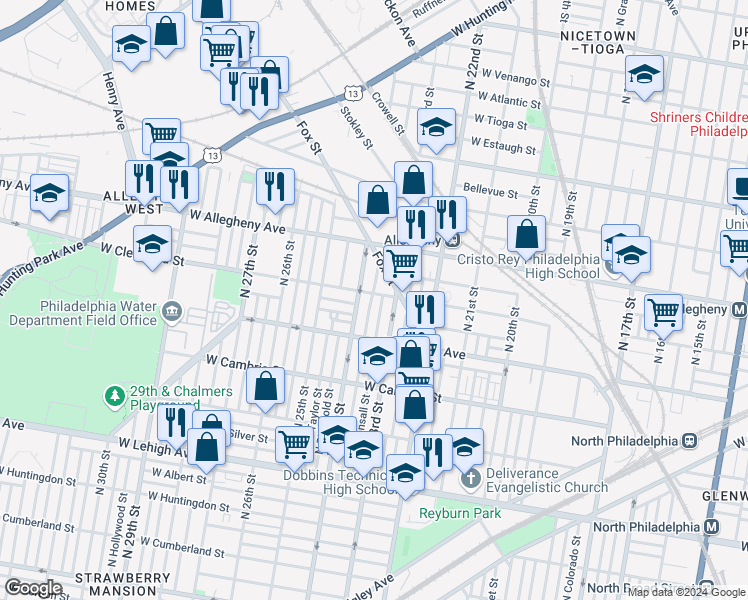 map of restaurants, bars, coffee shops, grocery stores, and more near 3061 North Judson Street in Philadelphia