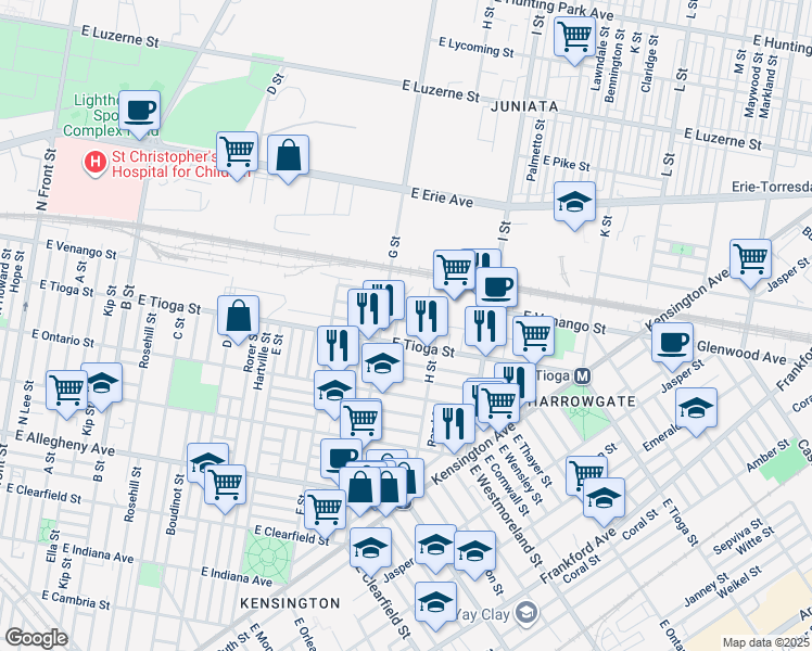 map of restaurants, bars, coffee shops, grocery stores, and more near 3514 Shelbourne Street in Philadelphia