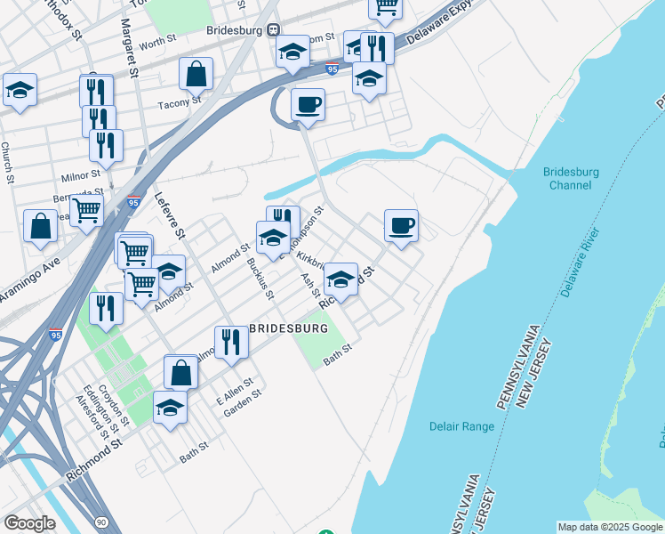 map of restaurants, bars, coffee shops, grocery stores, and more near in Philadelphia