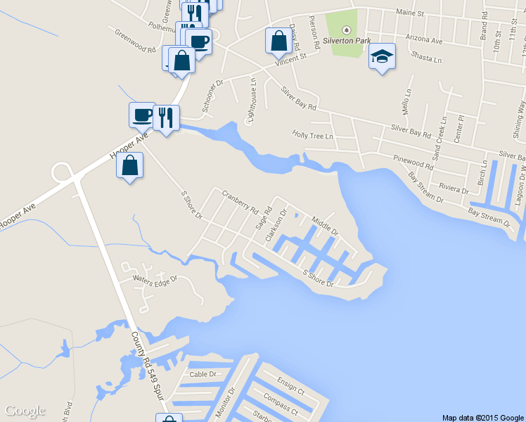 map of restaurants, bars, coffee shops, grocery stores, and more near 196 Cranberry Rd in Toms River