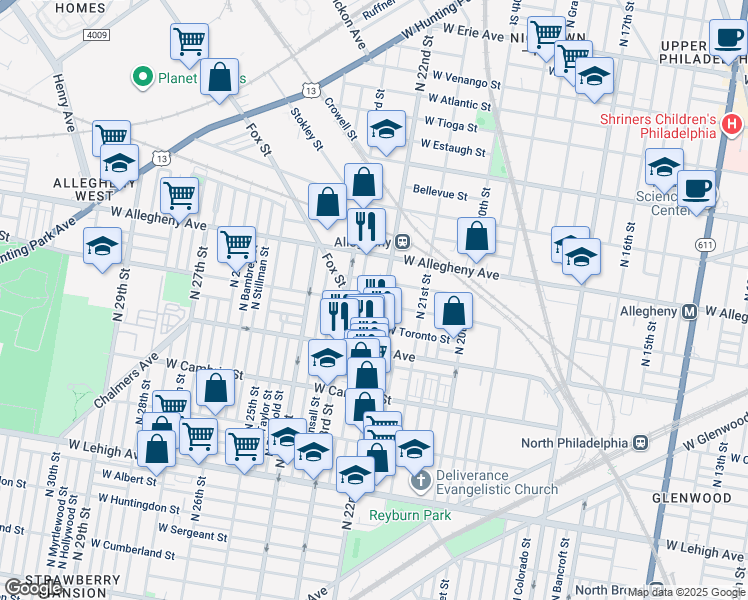 map of restaurants, bars, coffee shops, grocery stores, and more near 3103 North Croskey Street in Philadelphia