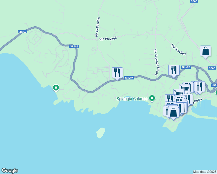 map of restaurants, bars, coffee shops, grocery stores, and more near 44 Via Sirene in Marina di Camerota